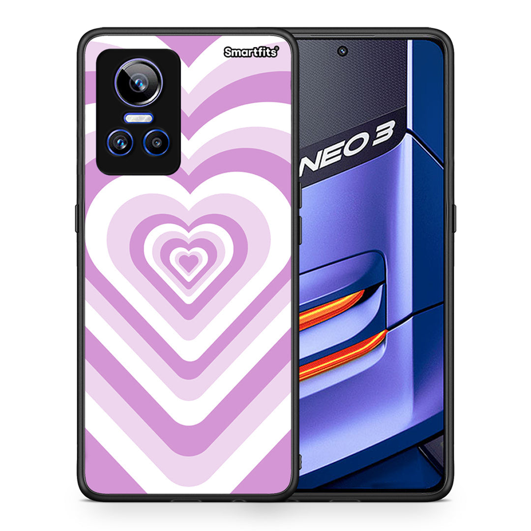Θήκη Realme GT Neo 3 Lilac Hearts από τη Smartfits με σχέδιο στο πίσω μέρος και μαύρο περίβλημα | Realme GT Neo 3 Lilac Hearts case with colorful back and black bezels