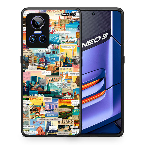 Θήκη Realme GT Neo 3 Live To Travel από τη Smartfits με σχέδιο στο πίσω μέρος και μαύρο περίβλημα | Realme GT Neo 3 Live To Travel case with colorful back and black bezels