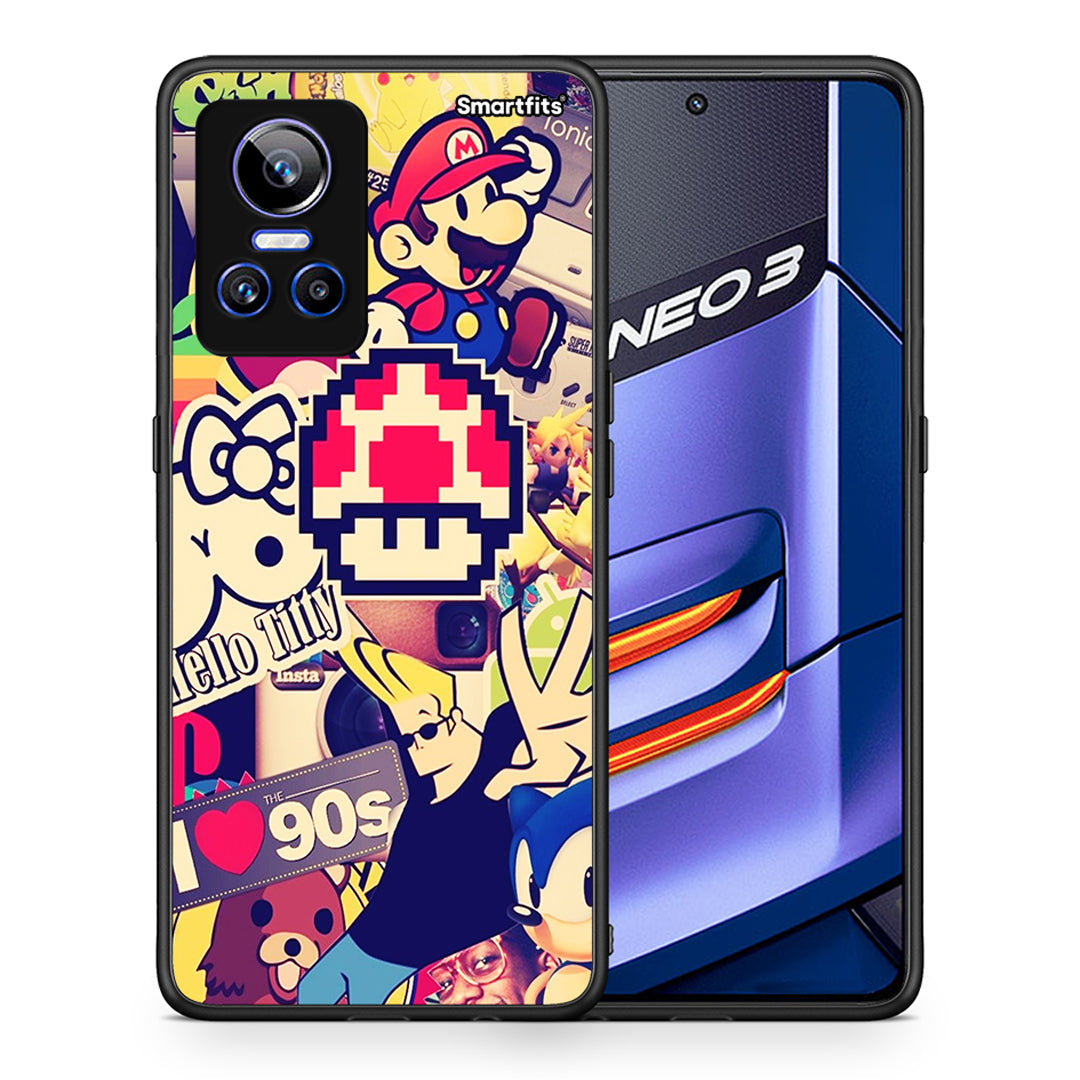 Θήκη Realme GT Neo 3 Love The 90s από τη Smartfits με σχέδιο στο πίσω μέρος και μαύρο περίβλημα | Realme GT Neo 3 Love The 90s case with colorful back and black bezels