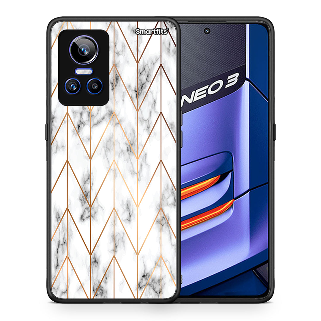Θήκη Realme GT Neo 3 Gold Geometric Marble από τη Smartfits με σχέδιο στο πίσω μέρος και μαύρο περίβλημα | Realme GT Neo 3 Gold Geometric Marble case with colorful back and black bezels