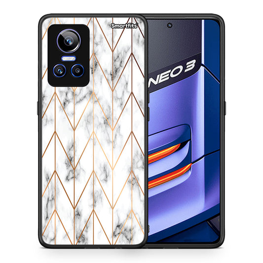 Θήκη Realme GT Neo 3 Gold Geometric Marble από τη Smartfits με σχέδιο στο πίσω μέρος και μαύρο περίβλημα | Realme GT Neo 3 Gold Geometric Marble case with colorful back and black bezels