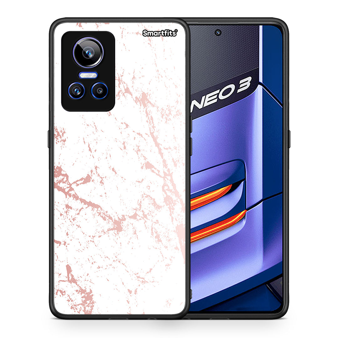 Θήκη Realme GT Neo 3 Pink Splash Marble από τη Smartfits με σχέδιο στο πίσω μέρος και μαύρο περίβλημα | Realme GT Neo 3 Pink Splash Marble case with colorful back and black bezels