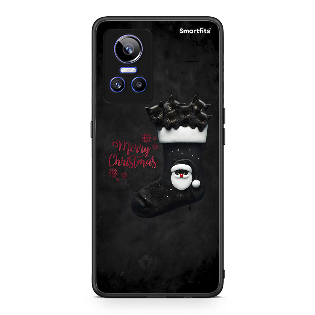 Realme GT Neo 3 Merry Cat Christmas θήκη από τη Smartfits με σχέδιο στο πίσω μέρος και μαύρο περίβλημα | Smartphone case with colorful back and black bezels by Smartfits