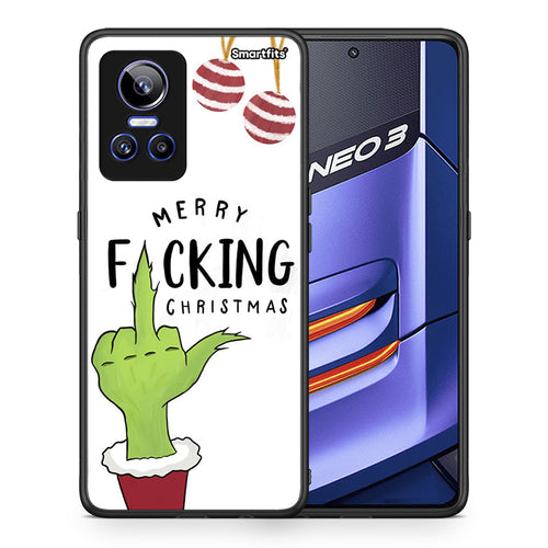 Θήκη Realme GT Neo 3 Merry F Xmas από τη Smartfits με σχέδιο στο πίσω μέρος και μαύρο περίβλημα | Realme GT Neo 3 Merry F Xmas case with colorful back and black bezels