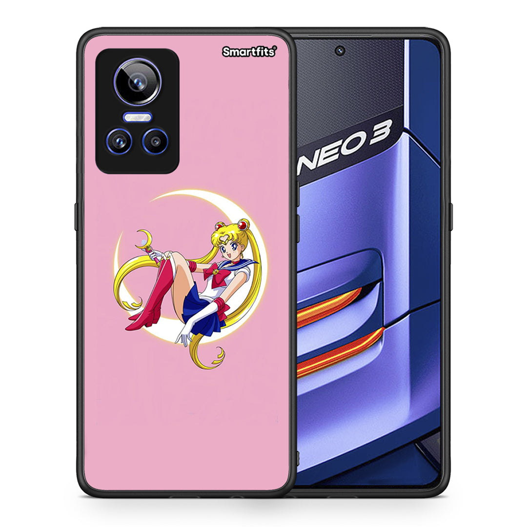 Θήκη Realme GT Neo 3 Moon Girl από τη Smartfits με σχέδιο στο πίσω μέρος και μαύρο περίβλημα | Realme GT Neo 3 Moon Girl case with colorful back and black bezels