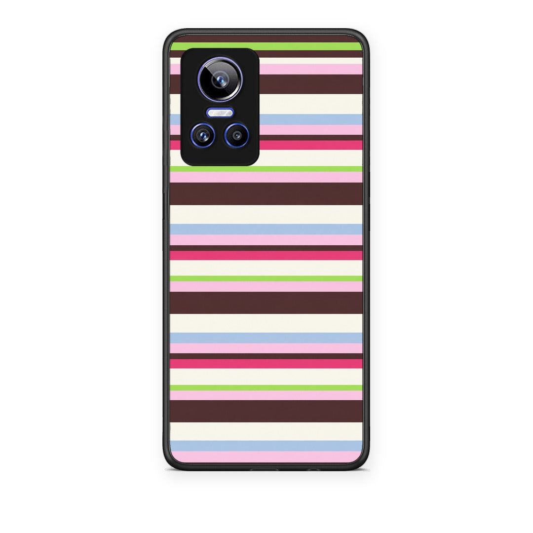 Θήκη Realme GT Neo 3 Multicolour Horizontal Stripes από τη Smartfits με σχέδιο στο πίσω μέρος και μαύρο περίβλημα | Realme GT Neo 3 Multicolour Horizontal Stripes case with colorful back and black bezels