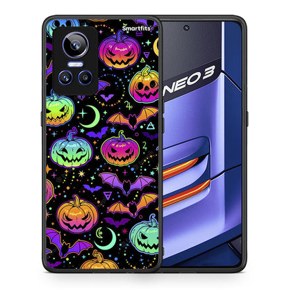 Θήκη Realme GT Neo 3 Neon Halloween από τη Smartfits με σχέδιο στο πίσω μέρος και μαύρο περίβλημα | Realme GT Neo 3 Neon Halloween case with colorful back and black bezels