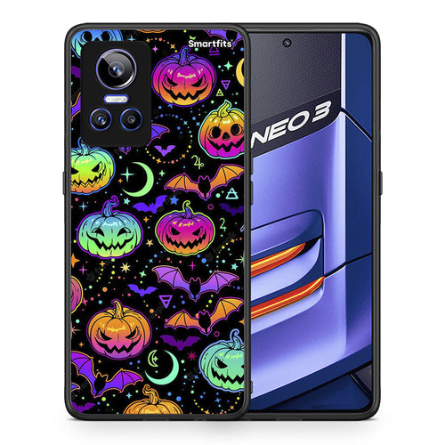 Θήκη Realme GT Neo 3 Neon Halloween από τη Smartfits με σχέδιο στο πίσω μέρος και μαύρο περίβλημα | Realme GT Neo 3 Neon Halloween case with colorful back and black bezels