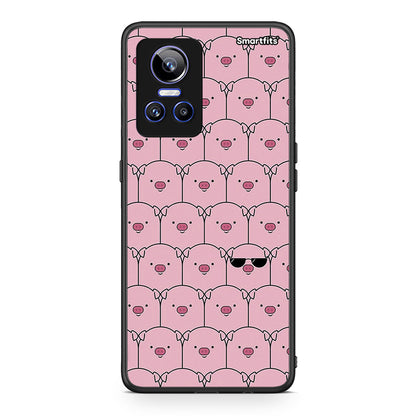 Realme GT Neo 3 Pig Glasses θήκη από τη Smartfits με σχέδιο στο πίσω μέρος και μαύρο περίβλημα | Smartphone case with colorful back and black bezels by Smartfits