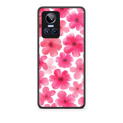 Θήκη Realme GT Neo 3 Pink Watercolour Flowers on White από τη Smartfits με σχέδιο στο πίσω μέρος και μαύρο περίβλημα | Realme GT Neo 3 Pink Watercolour Flowers on White case with colorful back and black bezels
