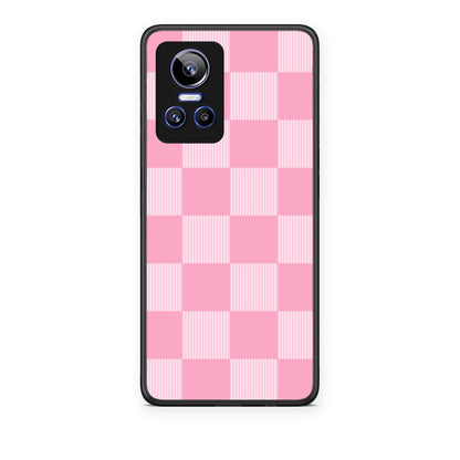 Θήκη Realme GT Neo 3 Pink and White Striped Checks από τη Smartfits με σχέδιο στο πίσω μέρος και μαύρο περίβλημα | Realme GT Neo 3 Pink and White Striped Checks case with colorful back and black bezels