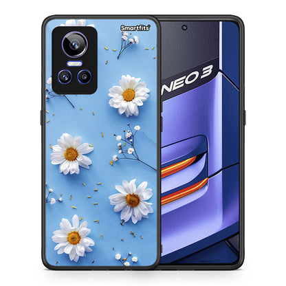 Θήκη Realme GT Neo 3 Real Daisies από τη Smartfits με σχέδιο στο πίσω μέρος και μαύρο περίβλημα | Realme GT Neo 3 Real Daisies case with colorful back and black bezels
