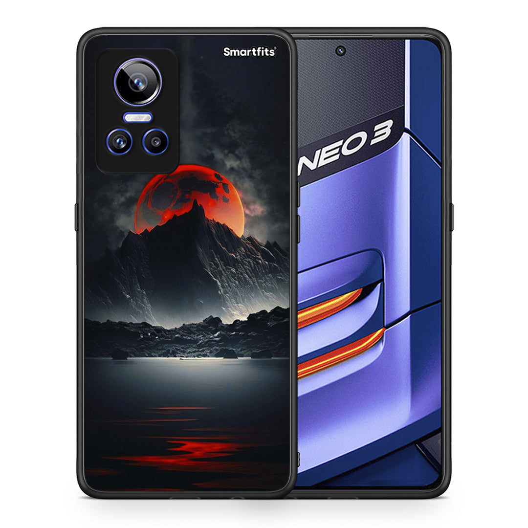 Θήκη Realme GT Neo 3 Red Full Moon από τη Smartfits με σχέδιο στο πίσω μέρος και μαύρο περίβλημα | Realme GT Neo 3 Red Full Moon case with colorful back and black bezels