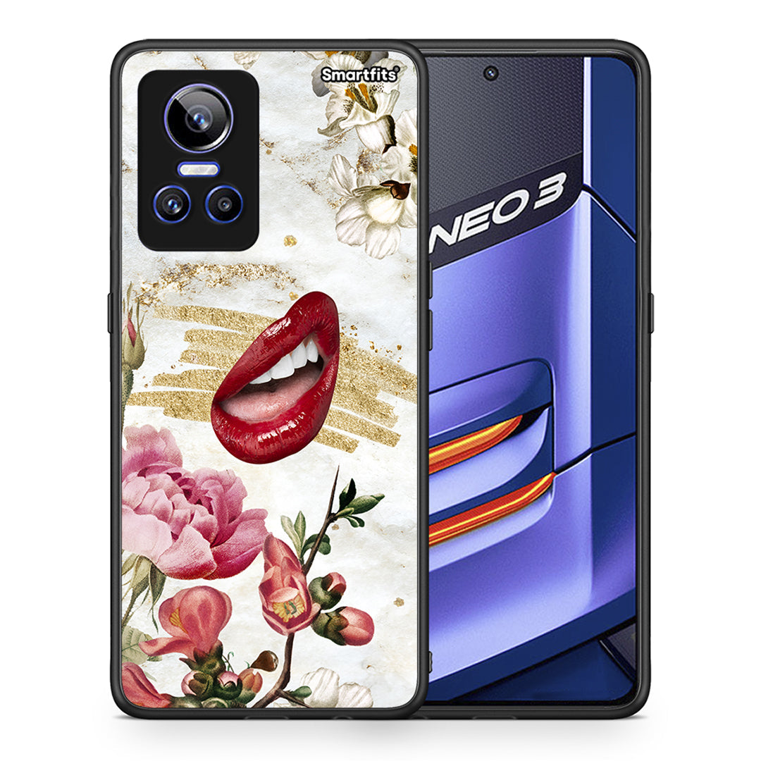 Θήκη Realme GT Neo 3 Red Lips από τη Smartfits με σχέδιο στο πίσω μέρος και μαύρο περίβλημα | Realme GT Neo 3 Red Lips case with colorful back and black bezels