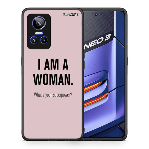 Θήκη Realme GT Neo 3 Superpower Woman από τη Smartfits με σχέδιο στο πίσω μέρος και μαύρο περίβλημα | Realme GT Neo 3 Superpower Woman case with colorful back and black bezels