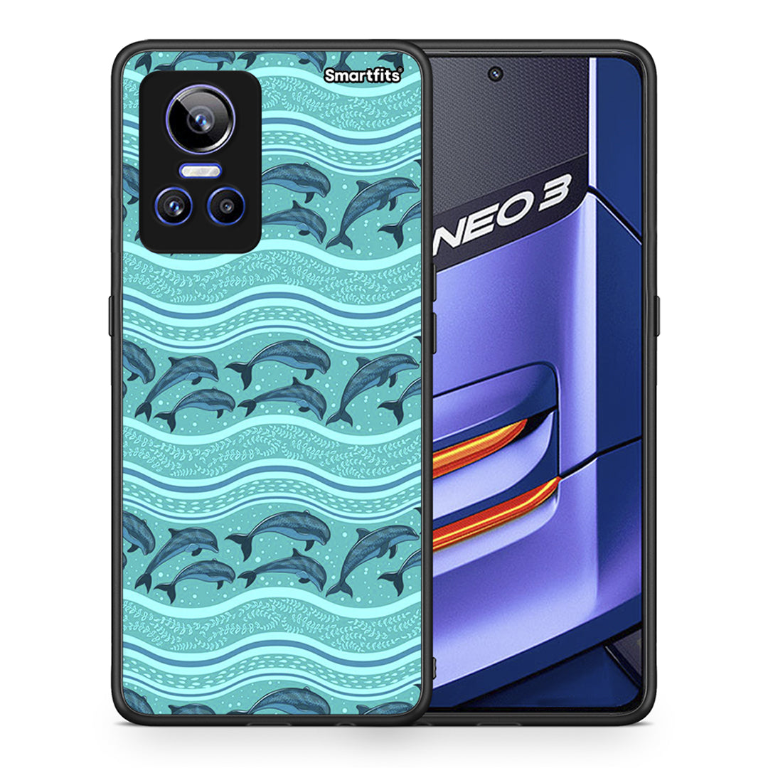 Θήκη Realme GT Neo 3 Swimming Dolphins από τη Smartfits με σχέδιο στο πίσω μέρος και μαύρο περίβλημα | Realme GT Neo 3 Swimming Dolphins case with colorful back and black bezels