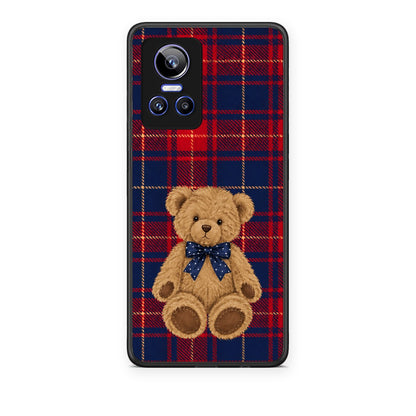 Θήκη Realme GT Neo 3 Teddy Bear on Red and Navy Tartan από τη Smartfits με σχέδιο στο πίσω μέρος και μαύρο περίβλημα | Realme GT Neo 3 Teddy Bear on Red and Navy Tartan case with colorful back and black bezels