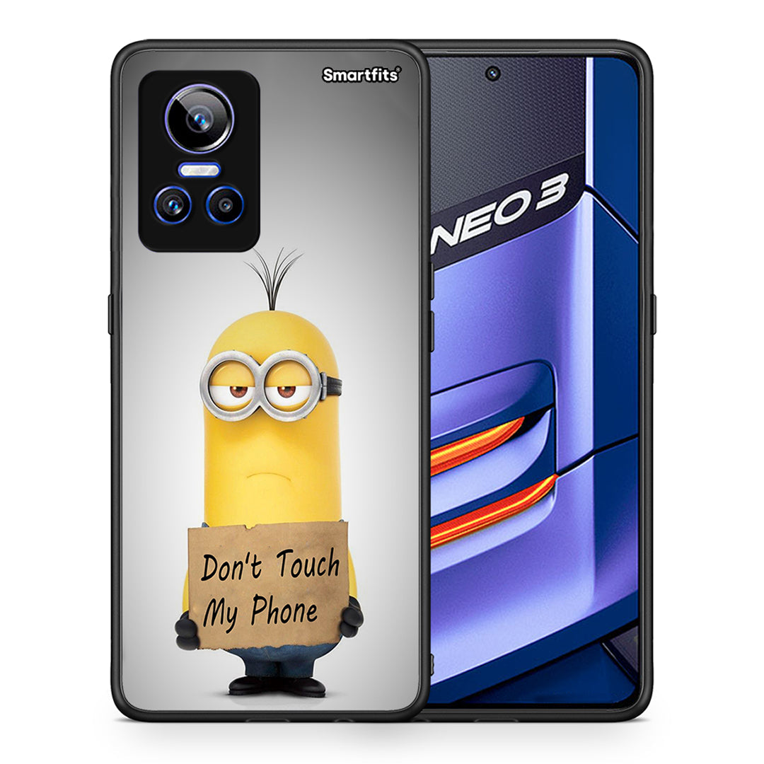 Θήκη Realme GT Neo 3 Minion Text από τη Smartfits με σχέδιο στο πίσω μέρος και μαύρο περίβλημα | Realme GT Neo 3 Minion Text case with colorful back and black bezels