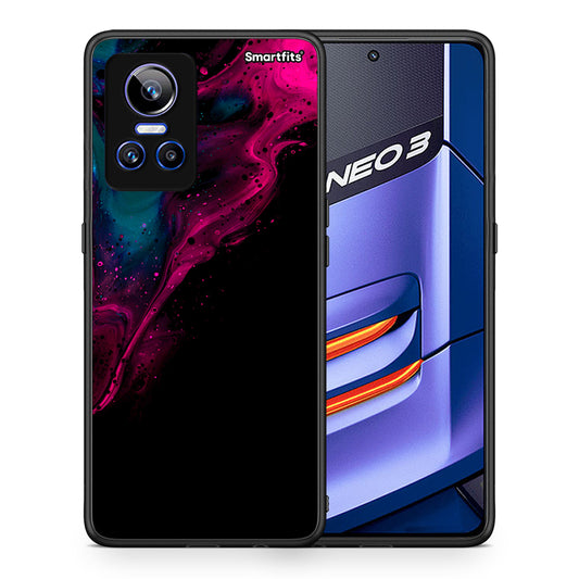 Θήκη Realme GT Neo 3 Pink Black Watercolor από τη Smartfits με σχέδιο στο πίσω μέρος και μαύρο περίβλημα | Realme GT Neo 3 Pink Black Watercolor case with colorful back and black bezels