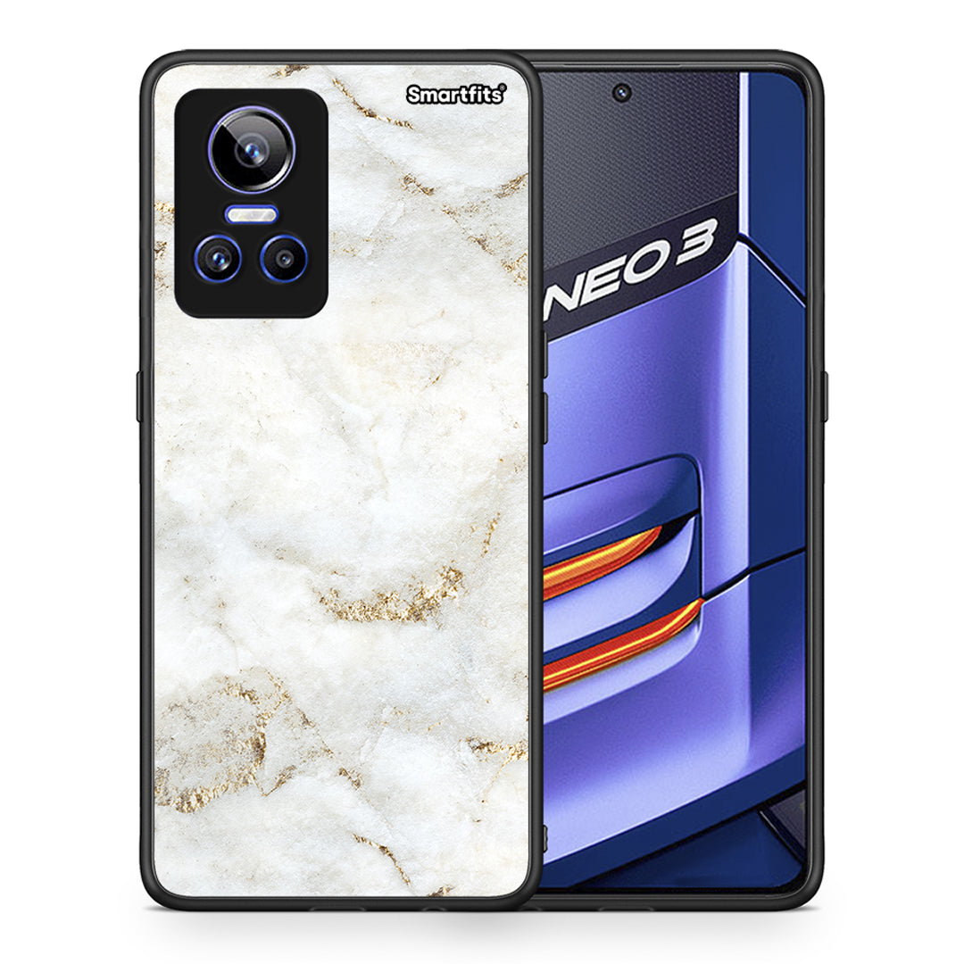 Θήκη Realme GT Neo 3 White Gold Marble από τη Smartfits με σχέδιο στο πίσω μέρος και μαύρο περίβλημα | Realme GT Neo 3 White Gold Marble case with colorful back and black bezels