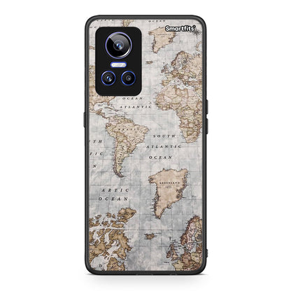 Realme GT Neo 3 World Map Θήκη από τη Smartfits με σχέδιο στο πίσω μέρος και μαύρο περίβλημα | Smartphone case with colorful back and black bezels by Smartfits