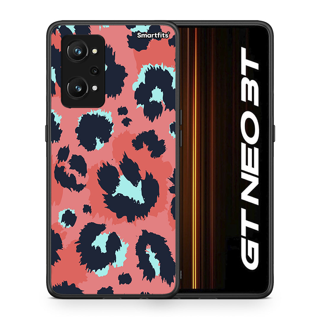 Θήκη Realme GT Neo 3T Pink Leopard Animal από τη Smartfits με σχέδιο στο πίσω μέρος και μαύρο περίβλημα | Realme GT Neo 3T Pink Leopard Animal case with colorful back and black bezels