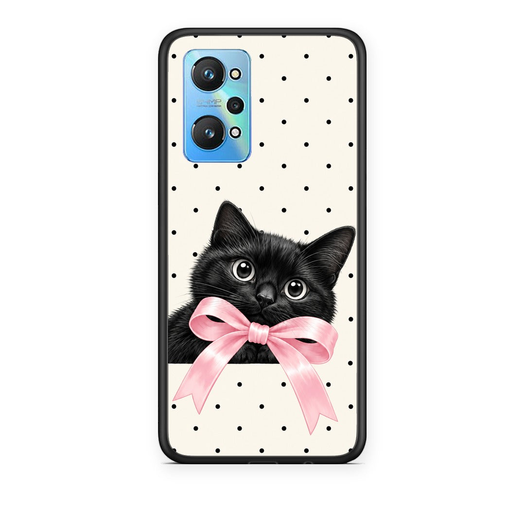 Θήκη Realme GT Neo 3T Black Kitten Pink Bow and Polka Dots από τη Smartfits με σχέδιο στο πίσω μέρος και μαύρο περίβλημα | Realme GT Neo 3T Black Kitten Pink Bow and Polka Dots case with colorful back and black bezels