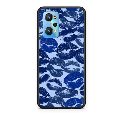Θήκη Realme GT Neo 3T Blue Lipstick Kisses από τη Smartfits με σχέδιο στο πίσω μέρος και μαύρο περίβλημα | Realme GT Neo 3T Blue Lipstick Kisses case with colorful back and black bezels