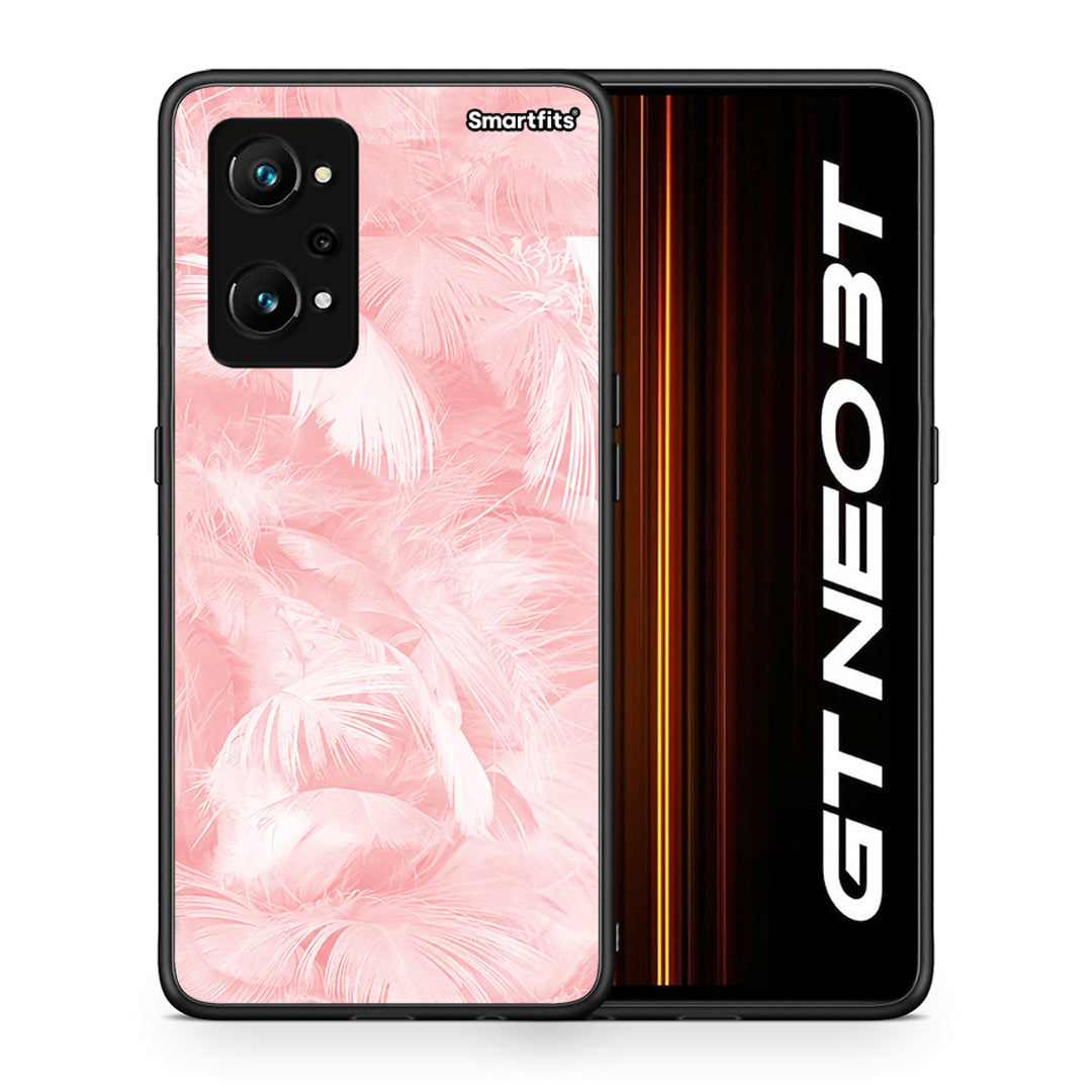 Θήκη Realme GT Neo 3T Pink Feather Boho από τη Smartfits με σχέδιο στο πίσω μέρος και μαύρο περίβλημα | Realme GT Neo 3T Pink Feather Boho case with colorful back and black bezels