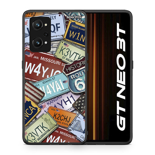 Θήκη Realme GT Neo 3T Car Plates από τη Smartfits με σχέδιο στο πίσω μέρος και μαύρο περίβλημα | Realme GT Neo 3T Car Plates case with colorful back and black bezels