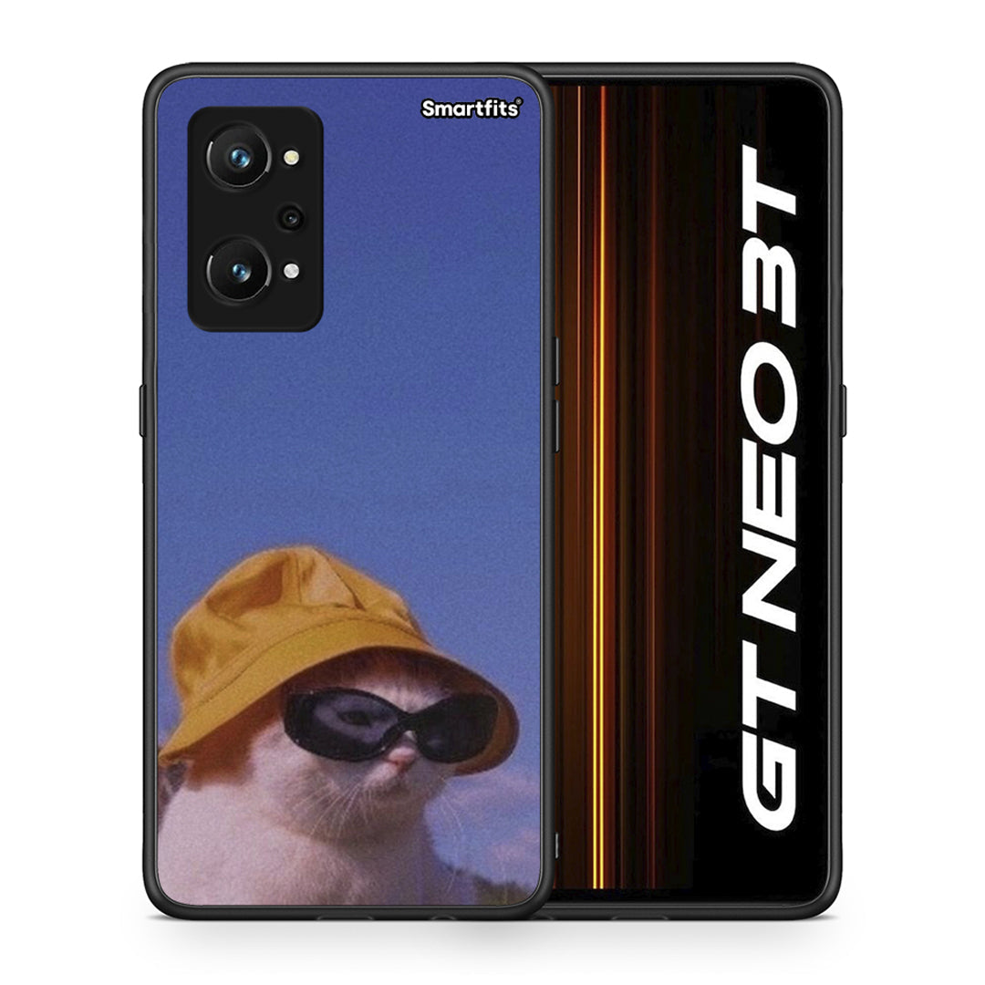 Θήκη Realme GT Neo 3T Cat Diva από τη Smartfits με σχέδιο στο πίσω μέρος και μαύρο περίβλημα | Realme GT Neo 3T Cat Diva case with colorful back and black bezels