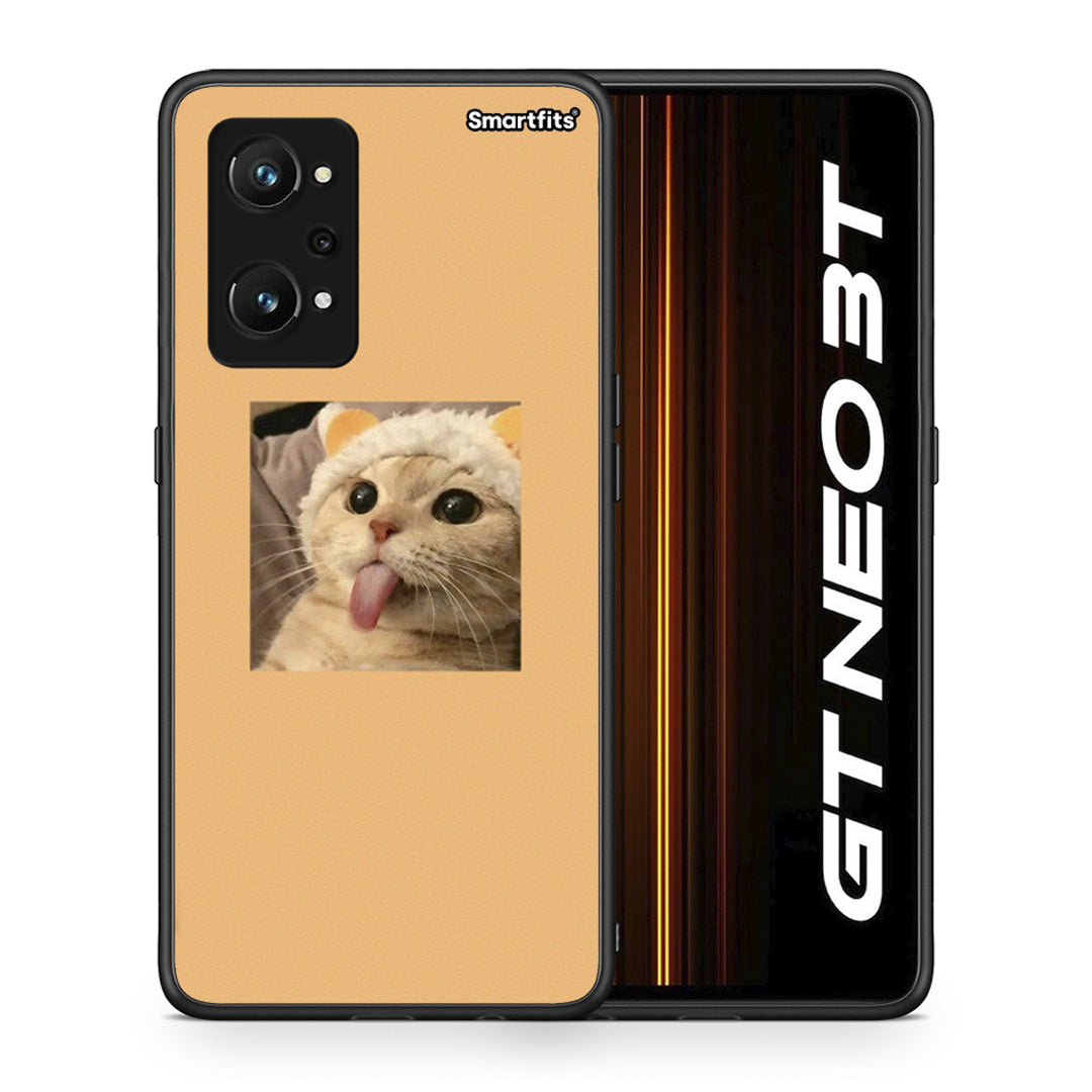Θήκη Realme GT Neo 3T Cat Tongue από τη Smartfits με σχέδιο στο πίσω μέρος και μαύρο περίβλημα | Realme GT Neo 3T Cat Tongue case with colorful back and black bezels