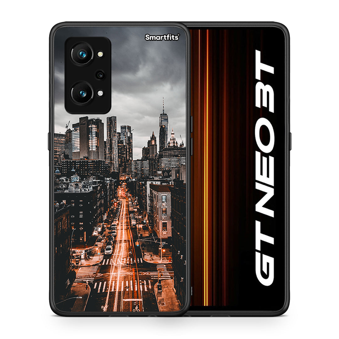 Θήκη Realme GT Neo 3T City Lights από τη Smartfits με σχέδιο στο πίσω μέρος και μαύρο περίβλημα | Realme GT Neo 3T City Lights case with colorful back and black bezels