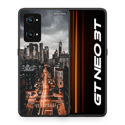 Θήκη Realme GT Neo 3T City Lights από τη Smartfits με σχέδιο στο πίσω μέρος και μαύρο περίβλημα | Realme GT Neo 3T City Lights case with colorful back and black bezels