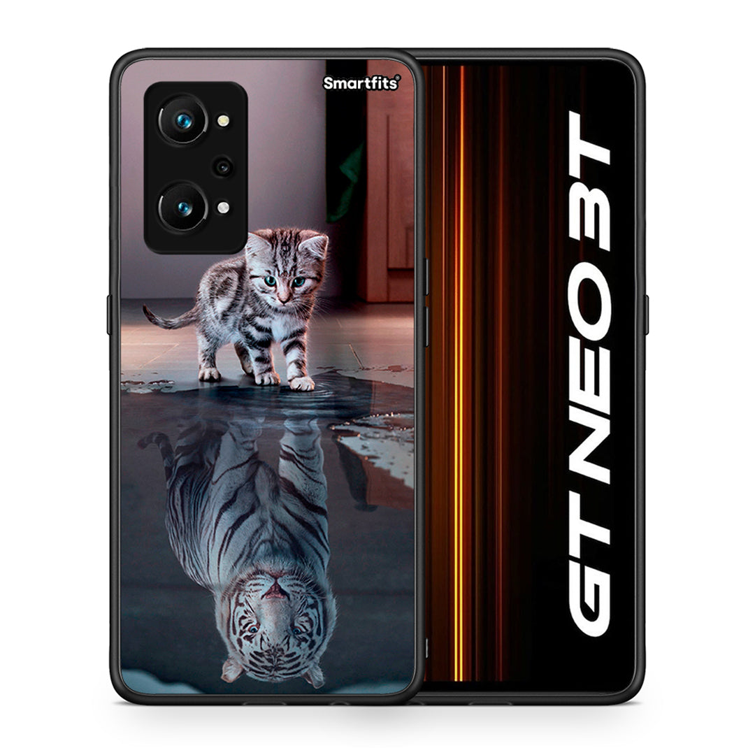 Θήκη Realme GT Neo 3T Tiger Cute από τη Smartfits με σχέδιο στο πίσω μέρος και μαύρο περίβλημα | Realme GT Neo 3T Tiger Cute case with colorful back and black bezels