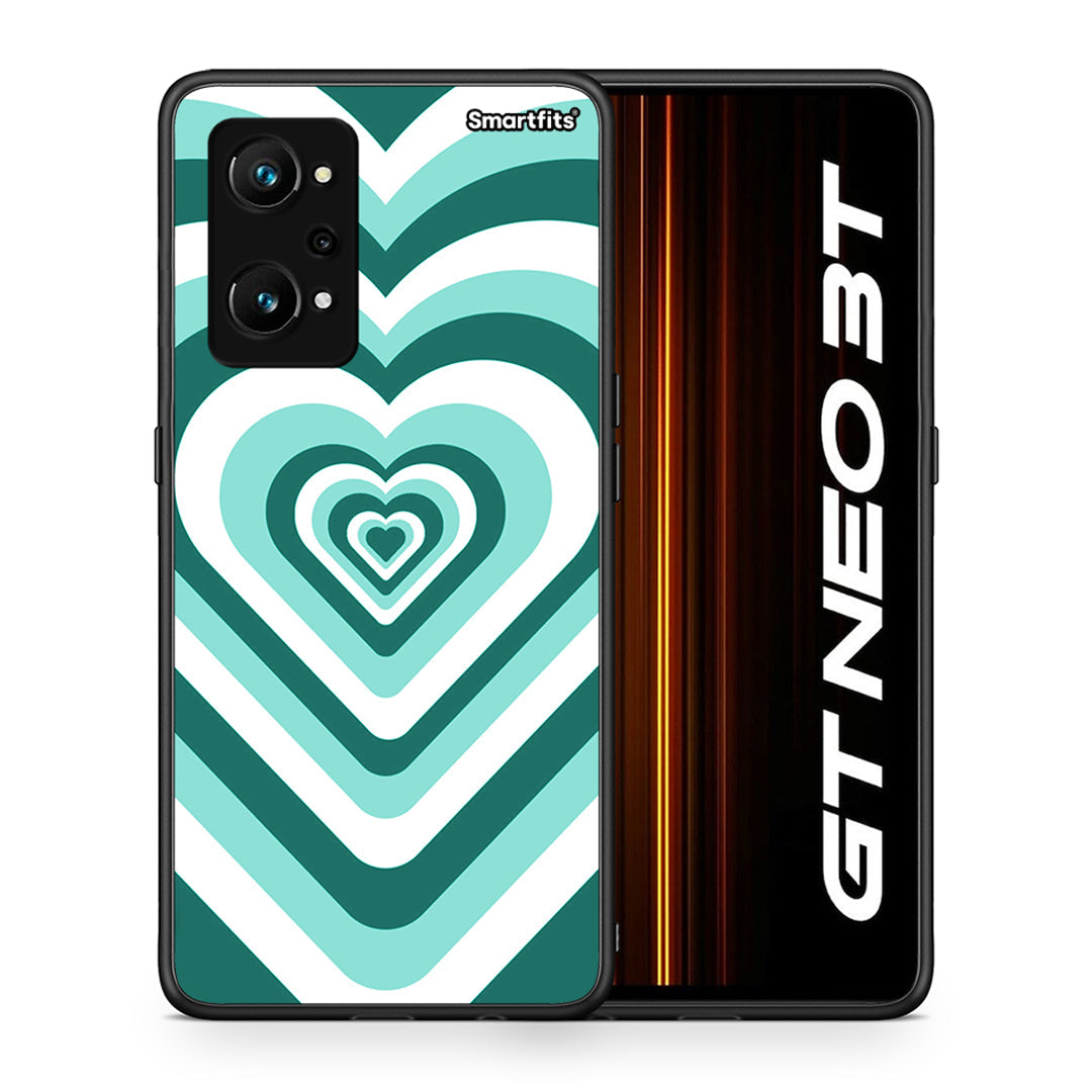 Θήκη Realme GT Neo 3T Green Hearts από τη Smartfits με σχέδιο στο πίσω μέρος και μαύρο περίβλημα | Realme GT Neo 3T Green Hearts case with colorful back and black bezels