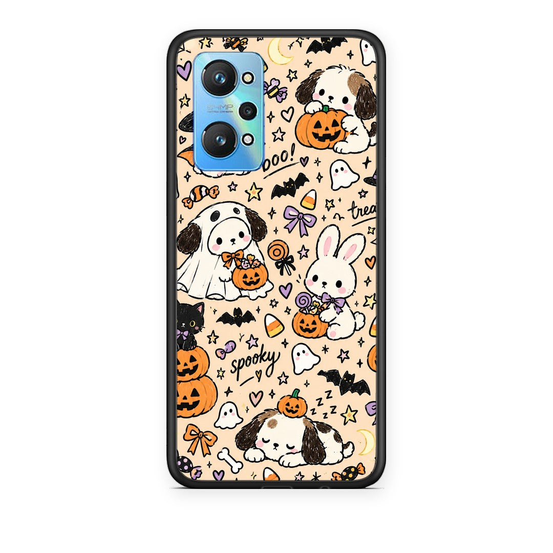 Θήκη Realme GT Neo 3T Halloween Puppies and Friends on Cream από τη Smartfits με σχέδιο στο πίσω μέρος και μαύρο περίβλημα | Realme GT Neo 3T Halloween Puppies and Friends on Cream case with colorful back and black bezels