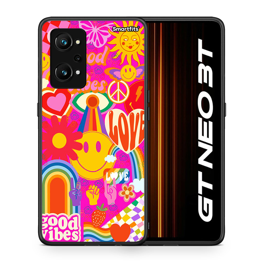 Θήκη Realme GT Neo 3T Hippie Love από τη Smartfits με σχέδιο στο πίσω μέρος και μαύρο περίβλημα | Realme GT Neo 3T Hippie Love case with colorful back and black bezels