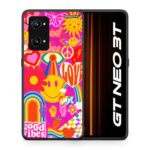 Θήκη Realme GT Neo 3T Hippie Love από τη Smartfits με σχέδιο στο πίσω μέρος και μαύρο περίβλημα | Realme GT Neo 3T Hippie Love case with colorful back and black bezels