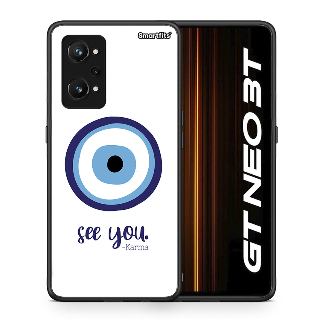 Θήκη Realme GT Neo 3T Karma Says από τη Smartfits με σχέδιο στο πίσω μέρος και μαύρο περίβλημα | Realme GT Neo 3T Karma Says case with colorful back and black bezels