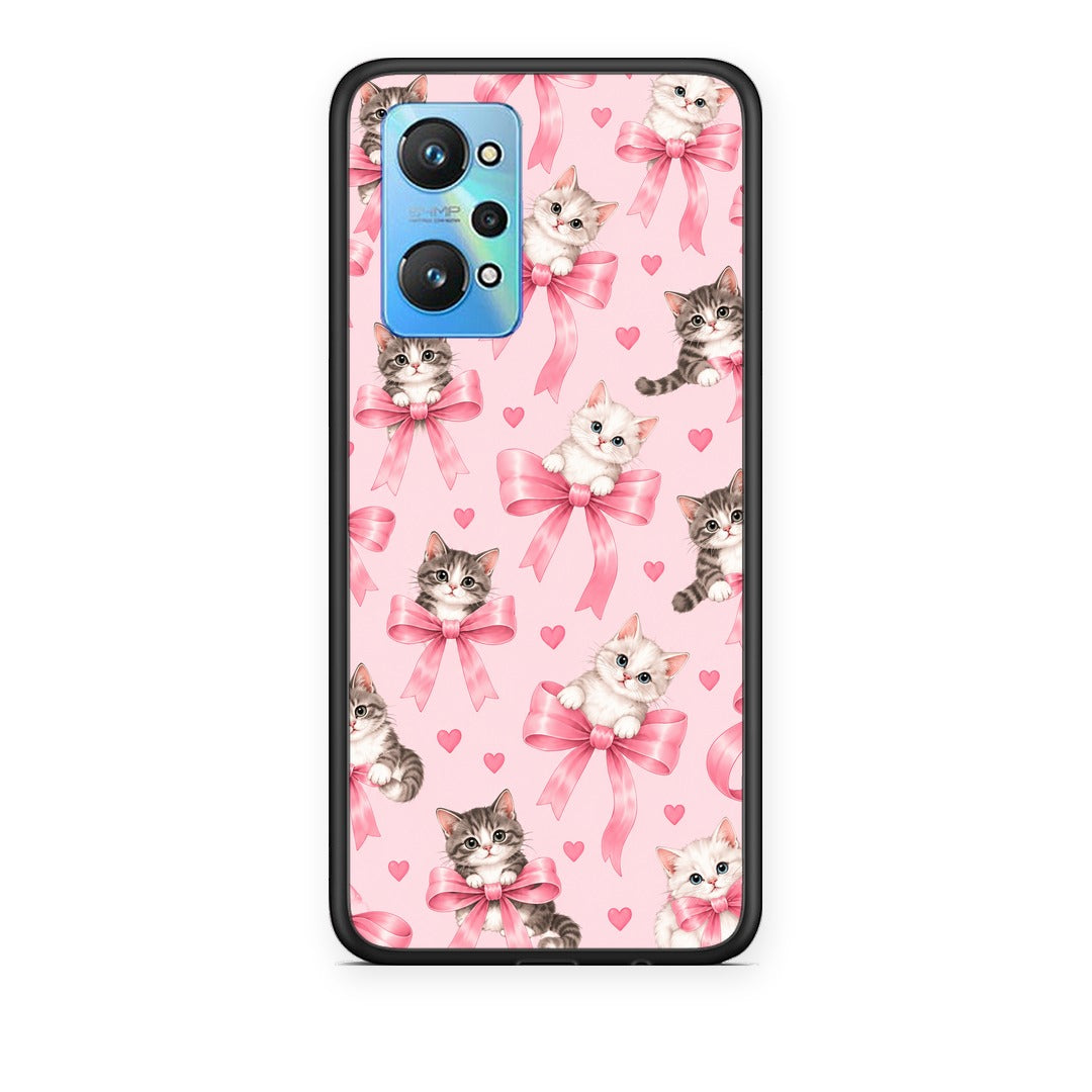 Θήκη Realme GT Neo 3T Kittens and Pink Bows on Pink από τη Smartfits με σχέδιο στο πίσω μέρος και μαύρο περίβλημα | Realme GT Neo 3T Kittens and Pink Bows on Pink case with colorful back and black bezels