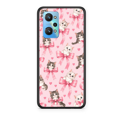 Θήκη Realme GT Neo 3T Kittens and Pink Bows on Pink από τη Smartfits με σχέδιο στο πίσω μέρος και μαύρο περίβλημα | Realme GT Neo 3T Kittens and Pink Bows on Pink case with colorful back and black bezels