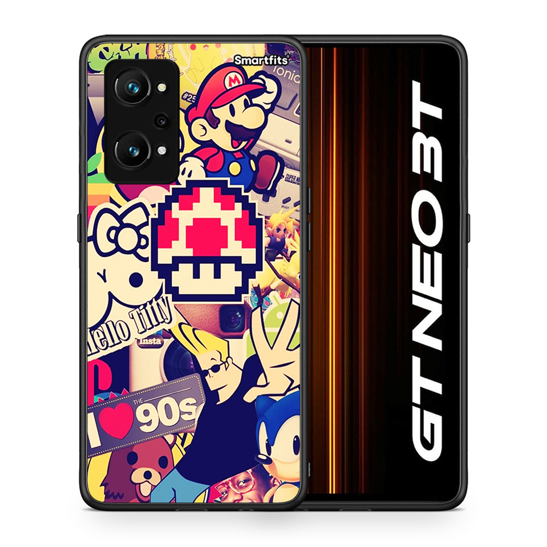 Θήκη Realme GT Neo 3T Love The 90s από τη Smartfits με σχέδιο στο πίσω μέρος και μαύρο περίβλημα | Realme GT Neo 3T Love The 90s case with colorful back and black bezels