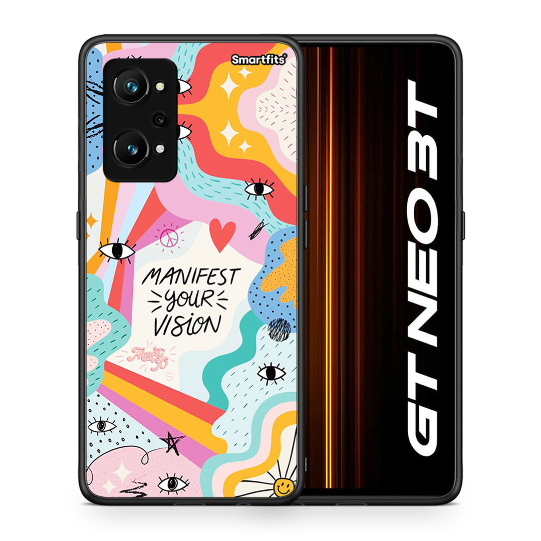Θήκη Realme GT Neo 3T Manifest Your Vision από τη Smartfits με σχέδιο στο πίσω μέρος και μαύρο περίβλημα | Realme GT Neo 3T Manifest Your Vision case with colorful back and black bezels