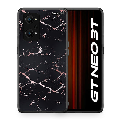Θήκη Realme GT Neo 3T Black Rosegold Marble από τη Smartfits με σχέδιο στο πίσω μέρος και μαύρο περίβλημα | Realme GT Neo 3T Black Rosegold Marble case with colorful back and black bezels
