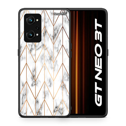 Θήκη Realme GT Neo 3T Gold Geometric Marble από τη Smartfits με σχέδιο στο πίσω μέρος και μαύρο περίβλημα | Realme GT Neo 3T Gold Geometric Marble case with colorful back and black bezels