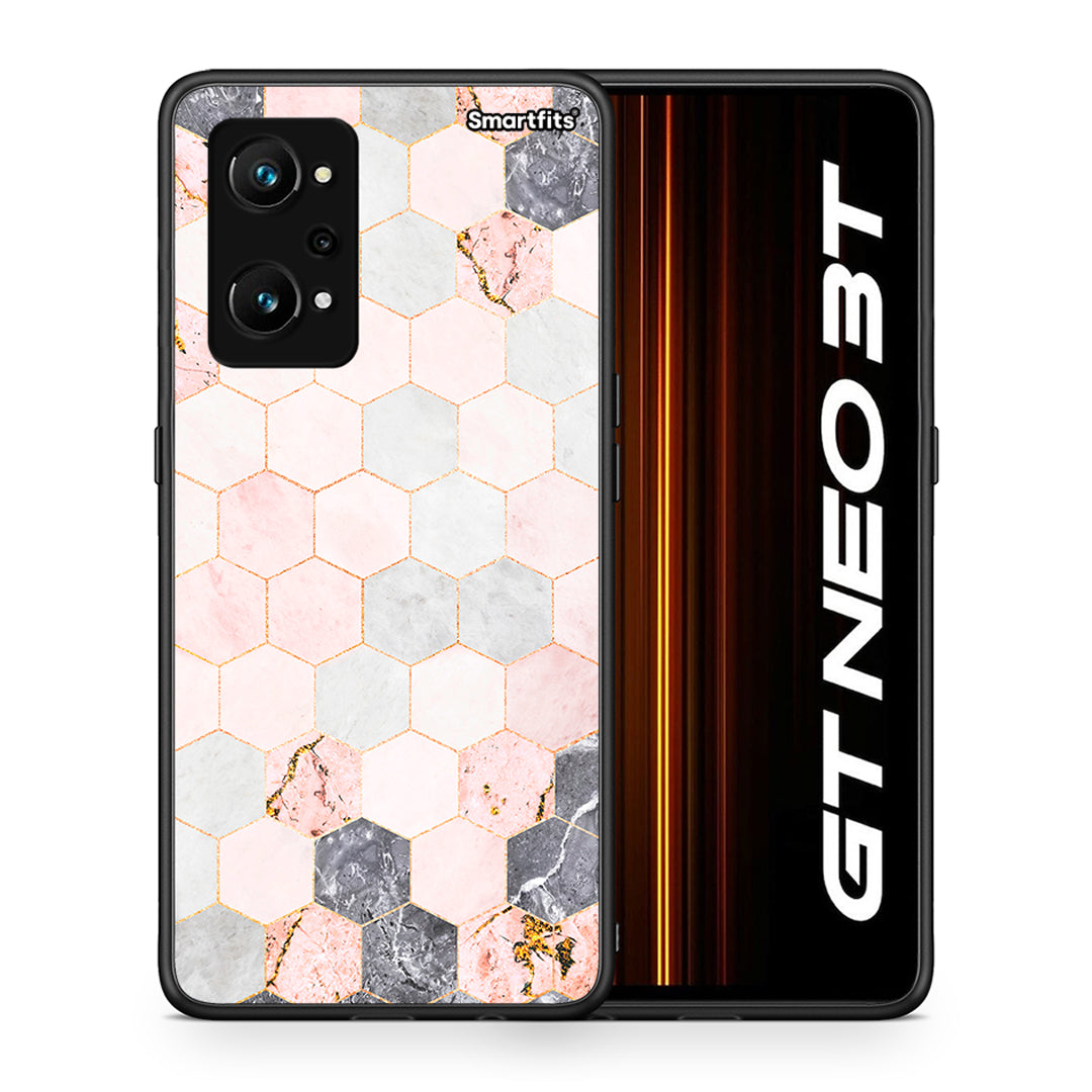 Θήκη Realme GT Neo 3T Hexagon Pink Marble από τη Smartfits με σχέδιο στο πίσω μέρος και μαύρο περίβλημα | Realme GT Neo 3T Hexagon Pink Marble case with colorful back and black bezels