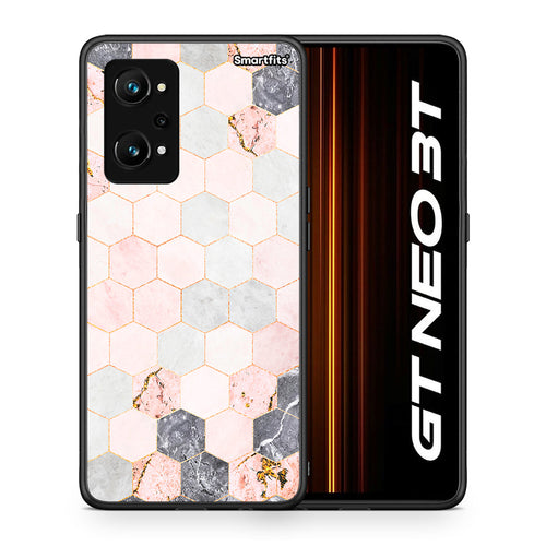 Θήκη Realme GT Neo 3T Hexagon Pink Marble από τη Smartfits με σχέδιο στο πίσω μέρος και μαύρο περίβλημα | Realme GT Neo 3T Hexagon Pink Marble case with colorful back and black bezels
