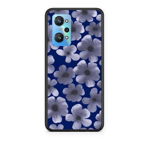 Θήκη Realme GT Neo 3T Pale Blue Flowers on Navy από τη Smartfits με σχέδιο στο πίσω μέρος και μαύρο περίβλημα | Realme GT Neo 3T Pale Blue Flowers on Navy case with colorful back and black bezels