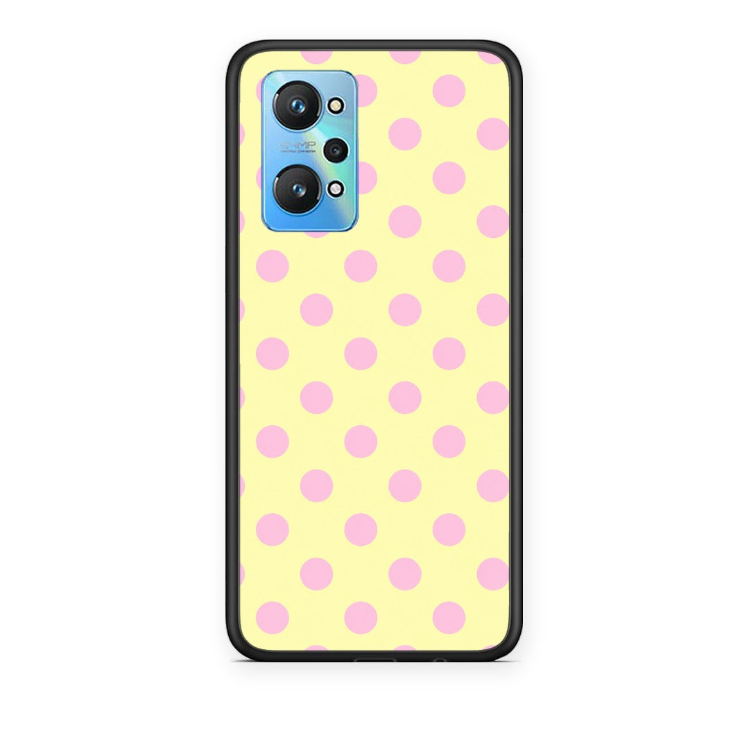 Θήκη Realme GT Neo 3T Pink Polka Dots on Yellow από τη Smartfits με σχέδιο στο πίσω μέρος και μαύρο περίβλημα | Realme GT Neo 3T Pink Polka Dots on Yellow case with colorful back and black bezels